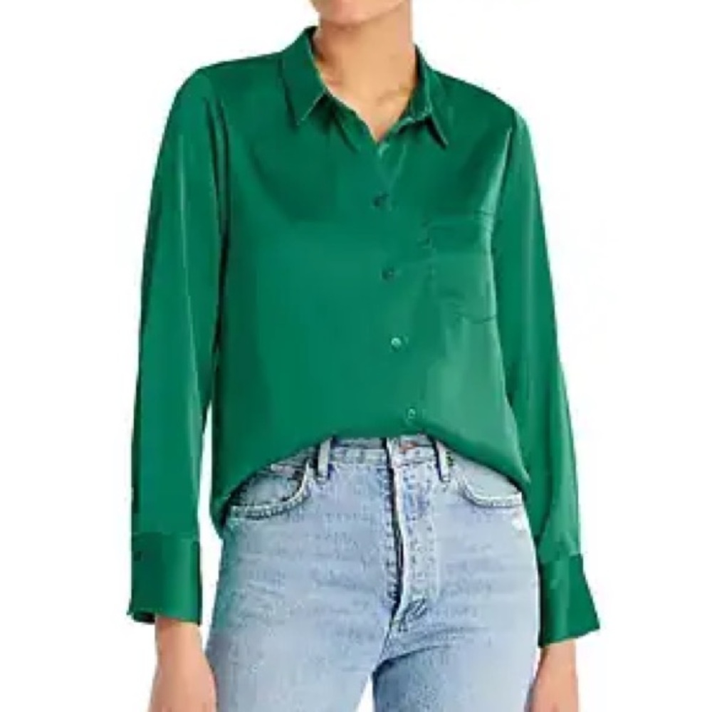 NWT Aqua Satin Button Down Blouse